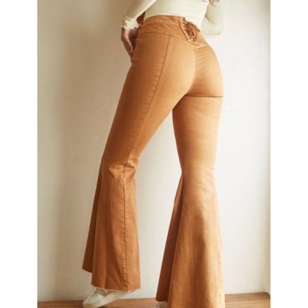 Free People Super High-Rise Lace Up Flare Jeans